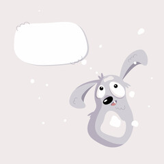 Fototapeta na wymiar Funny cartoon bunny sticker illustration. Greeting card for winter holidays 