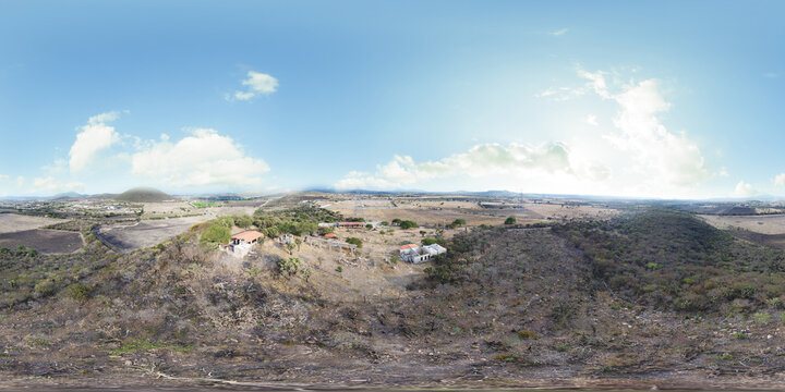 360 photography of rural country in america with high detail sky. Agrarian terrains.