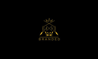 AG is a branded luxury logo with golden color and black background.