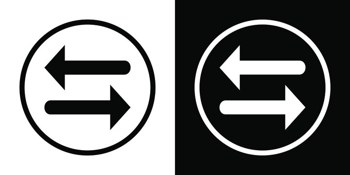 Transfer arrow icon. Flat icon. Exchange icon. Transfer arrow icon vector illustration in circle isolated on white and black background