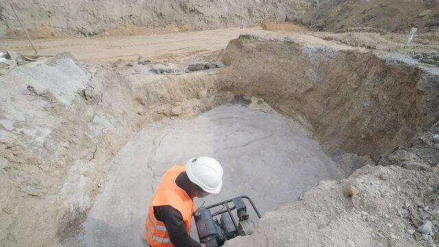 Excavation tractor works, compaction of the soil