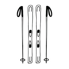 Skiing vector illustration, hand drawing doodle