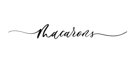 Keuken spatwand met foto Macarons lettering logo. Linear calligraphy inscription of macarons store on white background. © ku4erashka