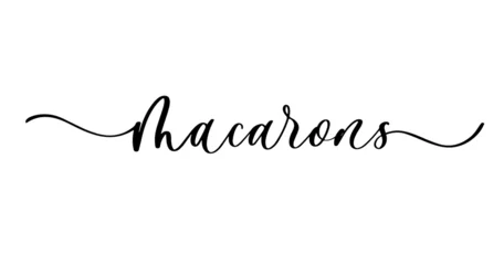 Fotobehang Macarons lettering logo. Linear calligraphy inscription of macarons store on white background. © ku4erashka