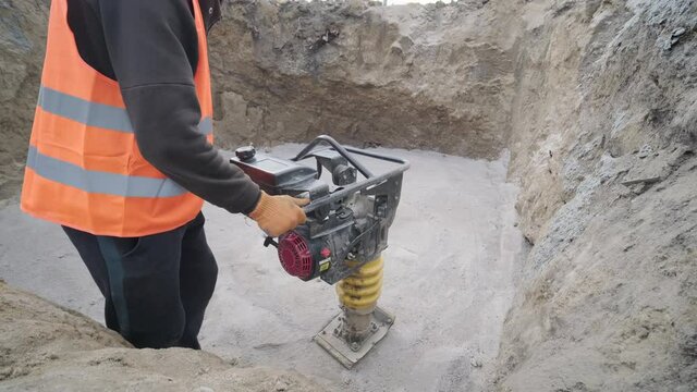 Excavation tractor works, compaction of the soil