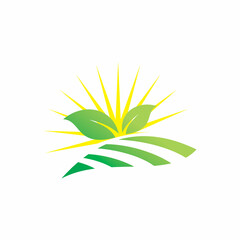 landscape green land leaf sun logo design