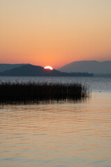 Sunset over the lake of biel - obrazy, fototapety, plakaty
