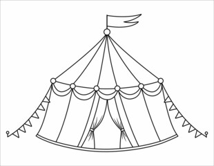 Vector black and white circus tent icon. Amusement park marquee outline clipart. Cute funny striped festival arena. Street show structure illustration or coloring page with flags. © Lexi Claus