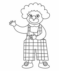 Vector clown line icon. Black and white circus artist clipart. Amusement holiday man. Cute funny festival character coloring page. Street show comedian illustration.