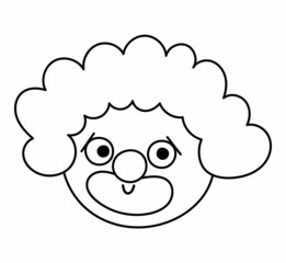 Vector black and white clown face. Circus artist avatar outline clipart. Amusement holiday line icon. Cute funny festival character clip art. Street show comedian illustration or coloring page.