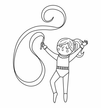 gymnast girl ribbon black and white clip art preview