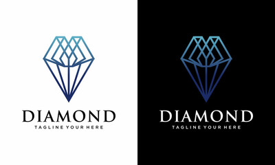 Diamond colorful logo vector with line design concept template. on a black and white background.