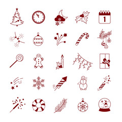 Christmas and New Year vector icons set on a white background. Vector EPS 10.