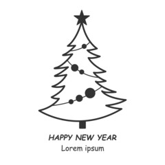 Decorated christmas tree. Illustration on a white background. 