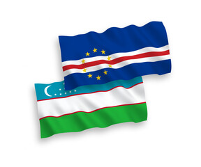 Flags of Republic of Cabo Verde and Uzbekistan on a white background
