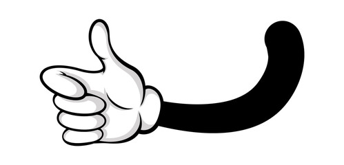 Like symbol by cartoon hand in white glove. Vector symbol like icon, gesture hand cartoon, positive sign thumb up illustration