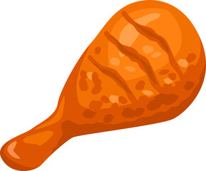 Fried chicken leg isolated, fast junk food. Vector drumstick and chicken leg snack isolated, fast and junk fried illustration