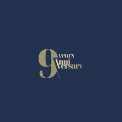 9 years anniversary logotype with modern minimalism style. Vector Template Design Illustration.