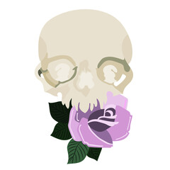 Metallic Skull with a  Roses flowers on a white background. Vector illustration.