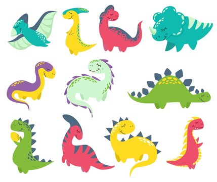 Vector set of different dinosaurs. Cute childish illustration. Collection of monsters. Prints for baby clothes