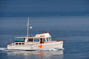 Boat navigating in the Mediterranean Sea