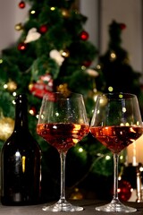 christmas tree and glasses of champagne