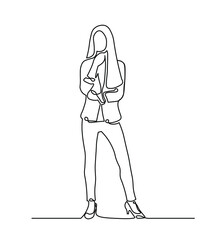 Beautiful confident business woman standing one line illustration