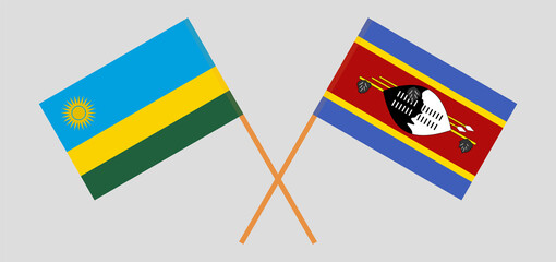 Crossed flags of Rwanda and Eswatini. Official colors. Correct proportion