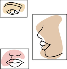 One line faces. Modern abstract line minimalistic women faces for wall decoration, postcards, brochure cover design. Hand drawn vector illustrations. 