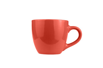 Red ceramic cup isolated on white background.