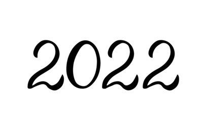 2022 Handwritten numbers. Calligraphy lettering for New Year or Christmas isolated on white. Holidays typography poster. Vector template for banner, sign, greeting card, invitation, etc