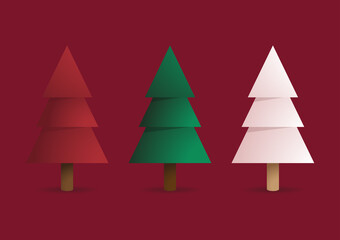 Obraz premium Christmas tree 3D. Winter Christmas Red background with tree Xmas. New Year greeting card design with stylized Christmas tree. Vector illustration. Christmas tree logo.