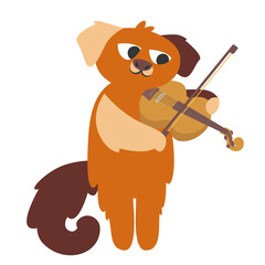 Dog plays the violin. Funny character in doodle flat style