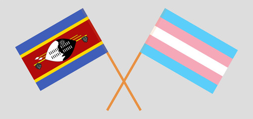 Crossed flags of Eswatini and Transgender Pride. Official colors. Correct proportion