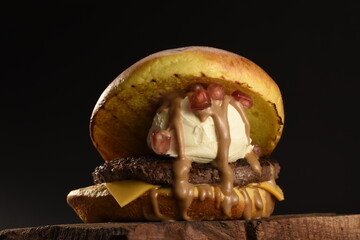 burger with fresh vegetables and cheese