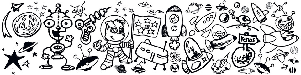 Space doodle style designs Bundle