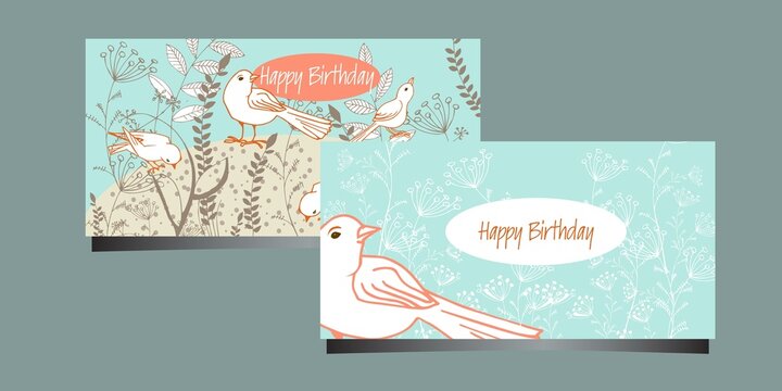happy birthday card with field plants wild birds, 
eco friendly, 