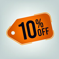 10% off. Orange discount label on white background for sales.