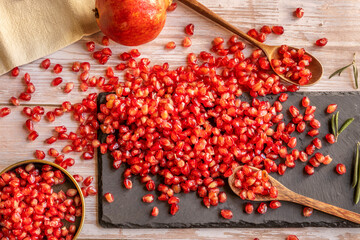 Punica granatum, commonly called pomegranate, native to the region from Iran to the Himalayas, has been cultivated since ancient times throughout the Mediterranean basin