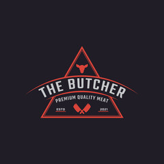 Classic Vintage Retro Label Badge for Butcher Shop with Crossed Cleavers Logo Design Inspiration