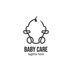 Cute Baby boy outline white black Smile Logo icon designs Template