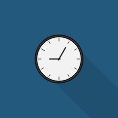 vector clock flat desigb with long shadow, clock icon, timer 