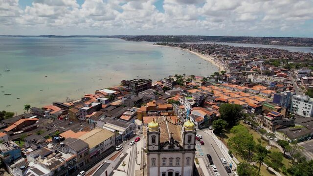 Downtown of Salvador Bahia Brazil. Historic buildings at tourism postalcard. Historic centre of city. Travel destination. Vacation travel.