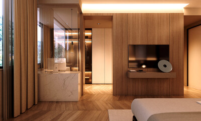 3d render of luxury hotel room