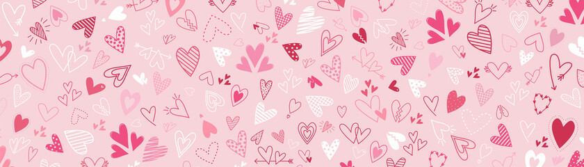 Heart love doodle background. Handwritten amour wallpaper template. Valentine celebration. Stock vector