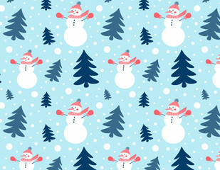 Christmas seamless pattern with a snowman 
