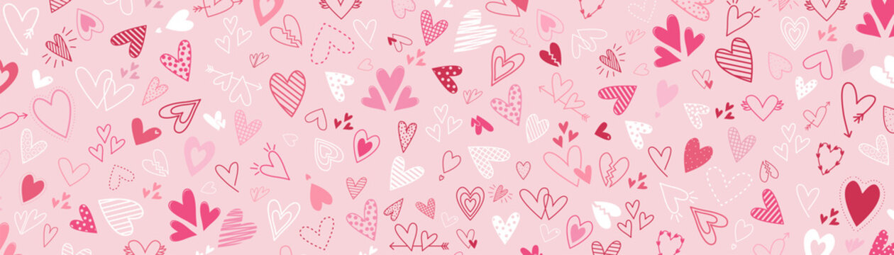 Heart Love Doodle Background. Handwritten Amour Wallpaper Template. Valentine Celebration. Stock Vector