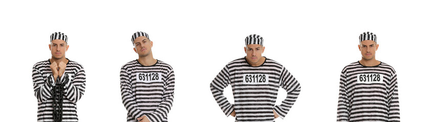 Collage with photos of prisoner on white background. Banner design