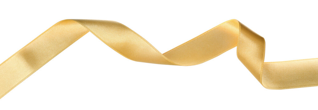 Beautiful golden ribbon isolated on white, top view