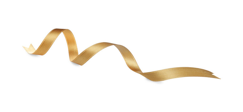 Beautiful golden ribbon isolated on white. Festive decor